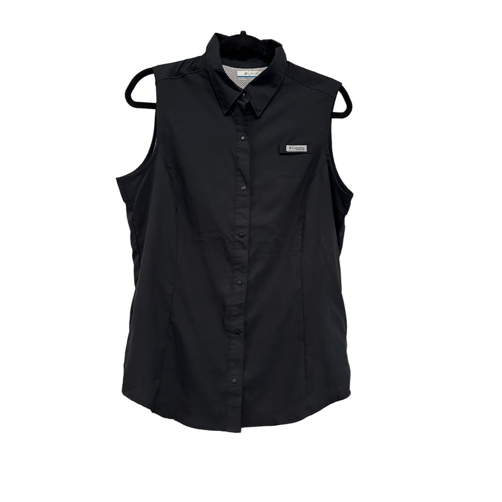 Columbia Size Large PFG Tamiami Vented Sleeveless Shirt Top Black Fishing